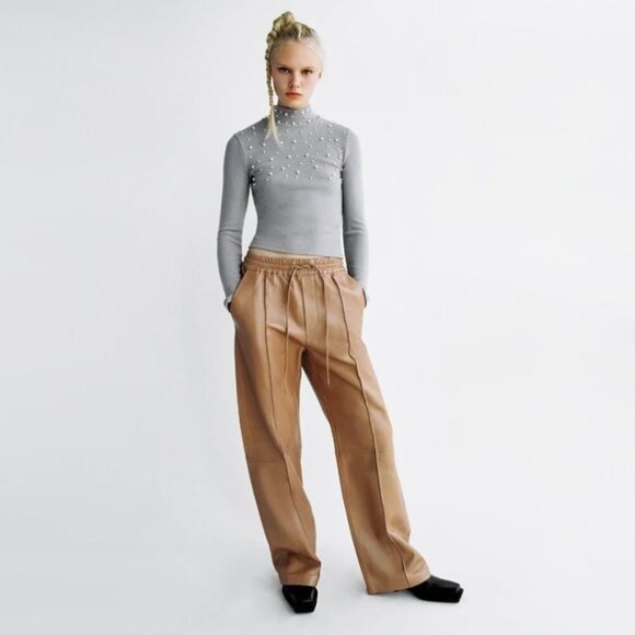 NWT Zara pearl applique high neck sweater top, S - Picture 1 of 7